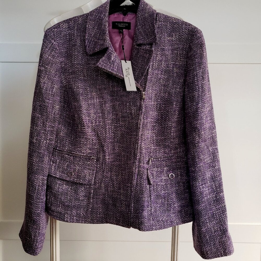 BNWT TALBOTS premium moto zip tweed jacket THE KATE FIT (14)